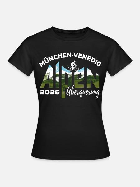 Alpenüberquerung 2026 München Venedig, Fahrrad - Frauen T-Shirt - Schwarz
