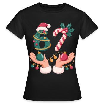 6 7 Weihnachts Shirt für Festtage mit Zuckerstange - Frauen T-Shirt - Schwarz - Vorne - AI Model Female 172 dark (172cm)