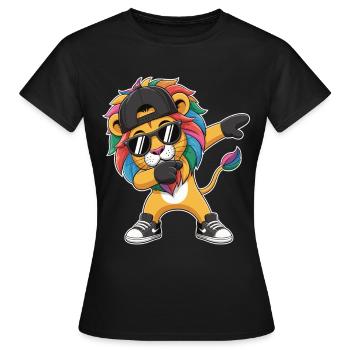 Dabbing Lion avec casquette – Roi Streetstyle coloré - T-shirt Femme - noir - Devant - AI Model Female 172 dark (172cm)