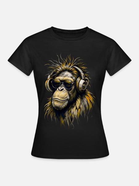 Cooler Affe mit Kopfhörern - Frauen T-Shirt - Schwarz