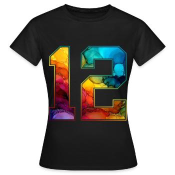 NR. 12 NUMMER 12 COLLEGE 12. GEBURTSTAG - Frauen T-Shirt - Schwarz - Vorne - AI Model Female 172 dark (172cm)