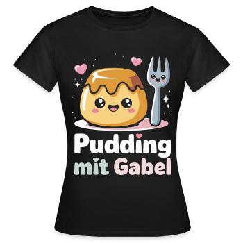 Pudding with fork - Women's T-Shirt - black - Front - AI Model Female 172 dark (172cm)