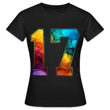 NR. 17 NUMMER 17 COLLEGE 17. GEBURTSTAG - Frauen T-Shirt - Schwarz - Vorne - AI Model Female 172 dark (172cm)