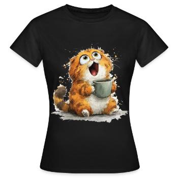 Katzenkaffee: Kulleraugen Latte - Frauen T-Shirt - Schwarz - Vorne - AI Model Female 172 dark (172cm)