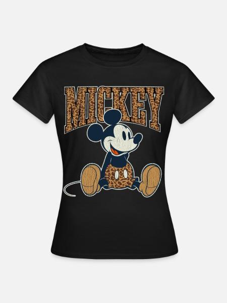 Mickey & Minnie Sitzender Mickey Im Leopardenlook - Frauen T-Shirt - Schwarz