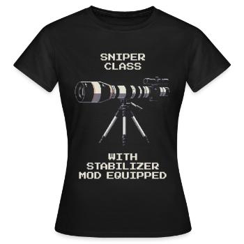 Classe de tireur d’élite | Téléobjectif avec stabilisateur - T-shirt Femme - noir - Devant - AI Model Female 172 dark (172cm)