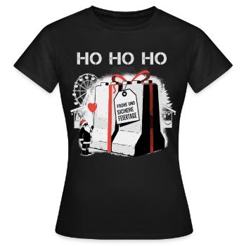 HO HO HO Frohe und SICHERE Weihnachten - Frauen T-Shirt - Schwarz - Vorne - AI Model Female 172 dark (172cm)