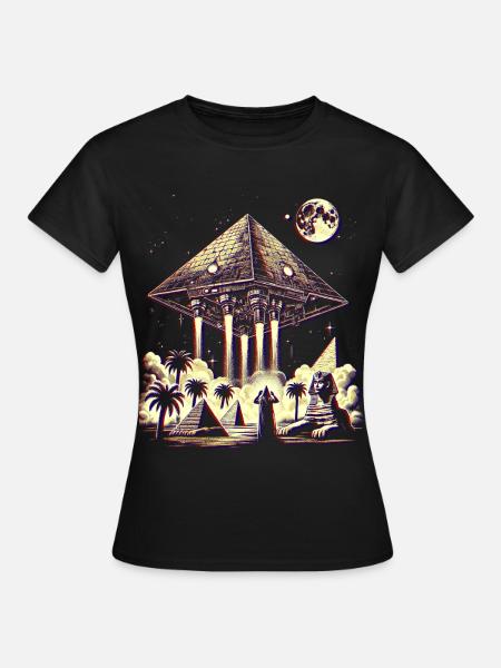 Antikes Pyramiden-UFO-Mystery-Design-Hemd - Frauen T-Shirt - Schwarz