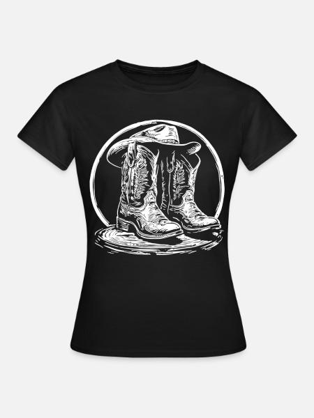 Western Boots Silhouette im Kreis - Frauen T-Shirt - Schwarz
