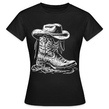Western Stiefel Linienbild - Frauen T-Shirt - Schwarz - Vorne - AI Model Female 172 dark (172cm)