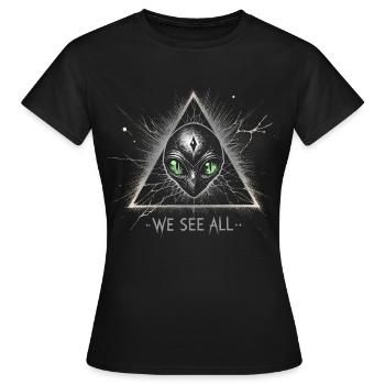 Alien Dreieck Wir sehen alle Kosmisches Symbol T-Shirt - Frauen T-Shirt - Schwarz - Vorne - AI Model Female 172 dark (172cm)
