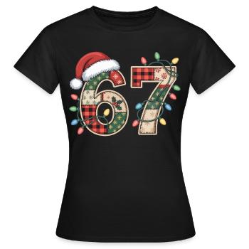 Lustige Xmas Zahl 67 mit Lichterkette - Frauen T-Shirt - Schwarz - Vorne - AI Model Female 172 dark (172cm)