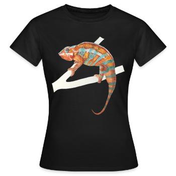 orange türkises Chamäleon Chamaeleon zeylandicus - Frauen T-Shirt - Schwarz - Vorne - AI Model Female 172 dark (172cm)