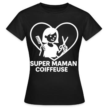 Super maman coiffeuse – Cœur coiffure - T-shirt Femme - noir - Devant - AI Model Female 172 dark (172cm)