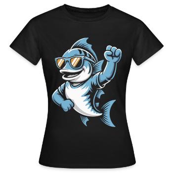 Shark mit Sonnenbrille Jubel - Frauen T-Shirt - Schwarz - Vorne - AI Model Female 172 dark (172cm)