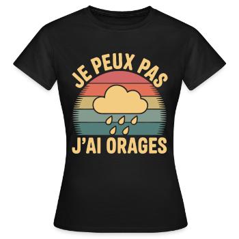 Ich kann nicht, ich habe Gewitter, Humor, Wetter und Regen - Frauen T-Shirt - Schwarz - Vorne - AI Model Female 172 dark (172cm)