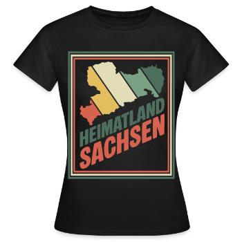 Heimatland Sachsen Retro Druck - Frauen T-Shirt - Schwarz - Vorne - AI Model Female 172 dark (172cm)
