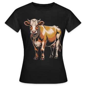 Vache avec bandana – Illustration rustique - T-shirt Femme - noir - Devant - AI Model Female 172 dark (172cm)