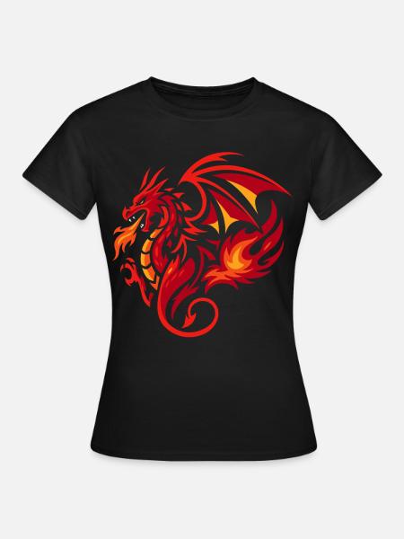 Tribal Drache Flammenrot Tattoo Stil - Frauen T-Shirt - Schwarz