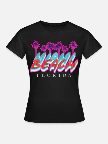 Beach Florida Neon Palms - Frauen T-Shirt - Schwarz