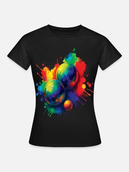 Pétanque Splash Art – Buntes Ballspiel - Frauen T-Shirt - Schwarz