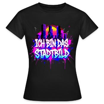 Synthwave Stadtbild - Ich Bin Das Stadtbild  - Frauen T-Shirt - Schwarz - Vorne - AI Model Female 172 dark (172cm)