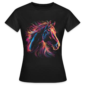 Buntes Pferdeporträt im künstlerischen Stil - Frauen T-Shirt - Schwarz - Vorne - AI Model Female 172 dark (172cm)