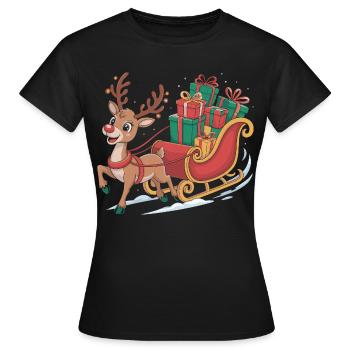 Reindeer in sleigh with gifts - Women's T-Shirt - black - Front - AI Model Female 172 dark (172cm)
