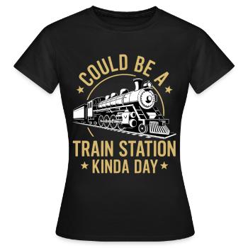 Zugromantik Bahnhofsvibe - Frauen T-Shirt - Schwarz - Vorne - AI Model Female 172 dark (172cm)