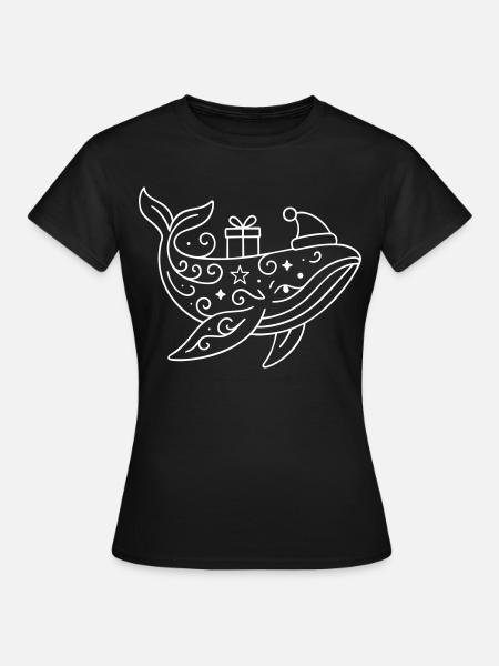 Maritime Weihnachten Wal mit Weihnachtsmütze - Frauen T-Shirt - Schwarz