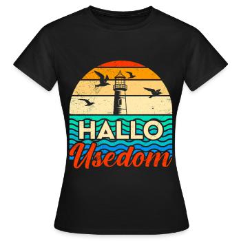 Holidays on Usedom Baltic Sea HELLO USEDOM Funny - Women's T-Shirt - black - Front - AI Model Female 172 dark (172cm)
