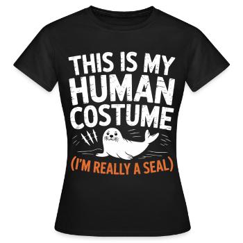 Seehund Kostüm Wortwitz - Frauen T-Shirt - Schwarz - Vorne - AI Model Female 172 dark (172cm)