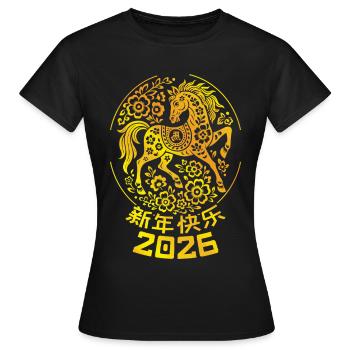 Year Of Horse Chinese 2026 Zodiac Chinese New Year - Women's T-Shirt - black - Front - AI Model Female 172 dark (172cm)