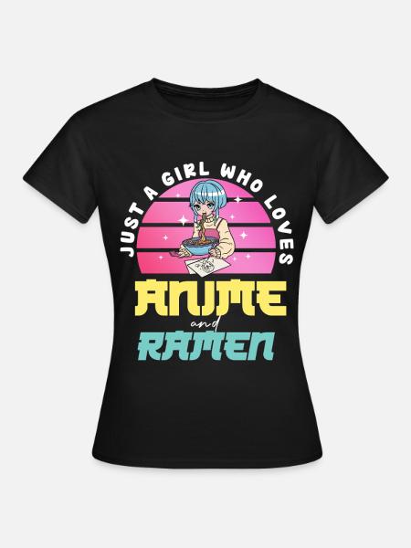 Anime Liebe Mädchen isst Ramen - Frauen T-Shirt - Schwarz