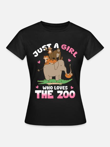 Mädchen liebt den Zoo – bunte Tierparade - Frauen T-Shirt - Schwarz