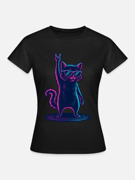 Rockender Kater Mit Sonnenbrille Party - Frauen T-Shirt - Schwarz