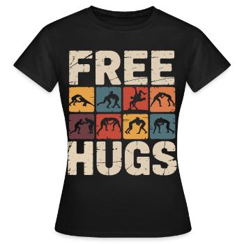 Étreinte de catcheur – Câlins gratuits, slogan rétro - T-shirt Femme - noir - Devant - AI Model Female 172 dark (172cm)