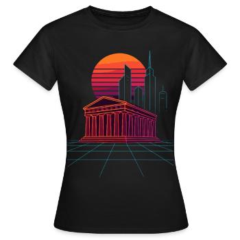 Neon Skyline Meets Ancient Columns - Athens - Women's T-Shirt - black - Front - AI Model Female 172 dark (172cm)
