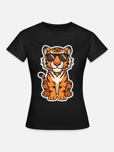 Tiger Illustration mit Sonnenbrille - Frauen T-Shirt - Schwarz