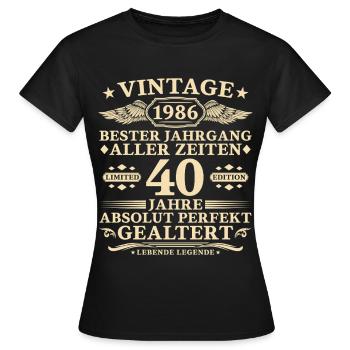 40 ans parfaitement maturé millésime 1986 - T-shirt Femme - noir - Devant - AI Model Female 172 dark (172cm)