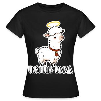 Unschulds-Lamm äh Lama Flachwitz - Frauen T-Shirt - Schwarz - Vorne - AI Model Female 172 dark (172cm)