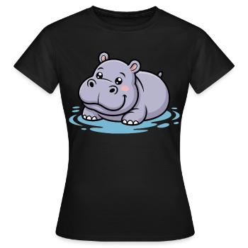 Hippopotame mignon dans une flaque d’eau - T-shirt Femme - noir - Devant - AI Model Female 172 dark (172cm)