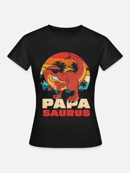 Papasaurus Retro Sonnenuntergang - Frauen T-Shirt - Schwarz