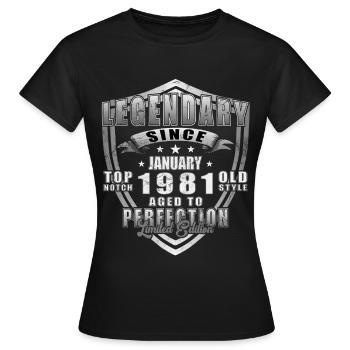 January 1981 birthday January 1981 January - Women's T-Shirt - black - Front - AI Model Female 172 dark (172cm)