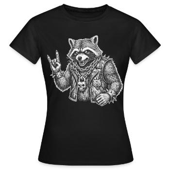 Retro Waschbär Rock Musik Geschenk Lustig - Frauen T-Shirt - Schwarz - Vorne - AI Model Female 172 dark (172cm)