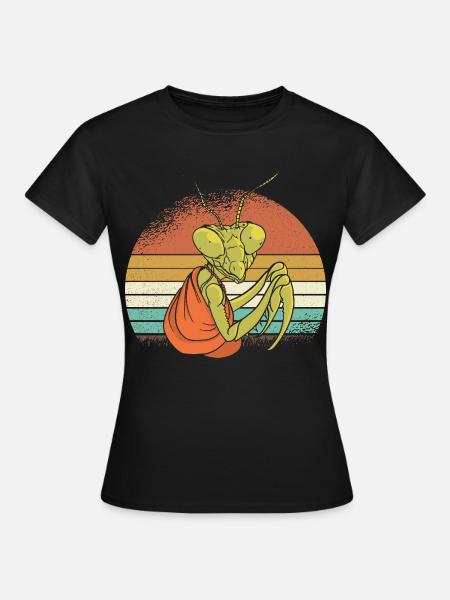 Mantis im Retro Sonnenuntergang - Frauen T-Shirt - Schwarz