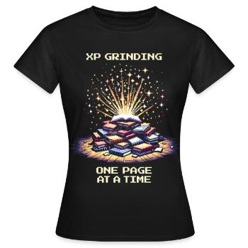 Grinder l’XP | Motivation de lecture page par page - T-shirt Femme - noir - Devant - AI Model Female 172 dark (172cm)