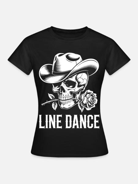 Line Dance Schädel mit Rose - Frauen T-Shirt - Schwarz