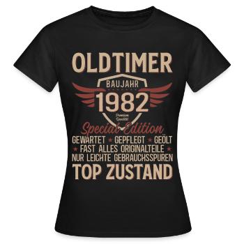 44. Geburtstag Shirt – Oldtimer 1982 Vintage Retro - Frauen T-Shirt - Schwarz - Vorne - AI Model Female 172 dark (172cm)