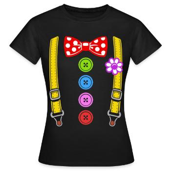 Costume de clown coloré avec bretelles - T-shirt Femme - noir - Devant - AI Model Female 172 dark (172cm)
